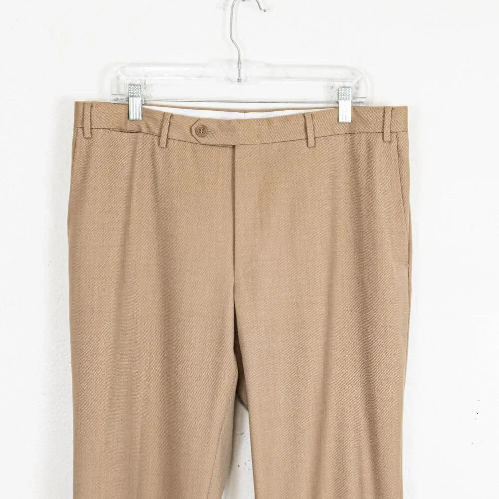 CANALI 1934 Men's PANTALONE Flat front Dress Pants tan wool size 52IT